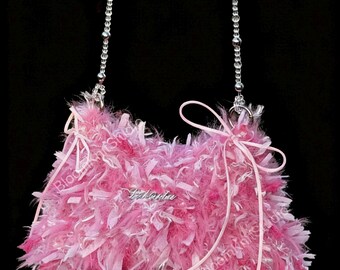 Bolso de crochet hecho a mano, bolso de hombro rosa esponjoso, regalo de Navidad para ella