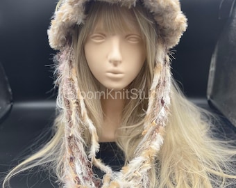 Gorro de orejas de gato de ganchillo hecho a mano: gorro suave para el invierno