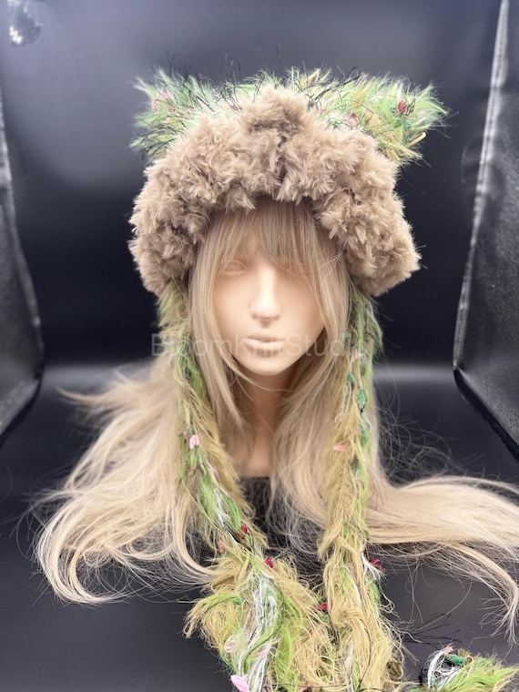 Handmade Crochet Fuzzy Cat Ear Hat, Y2K Beanie Hood - Etsy display picture 2