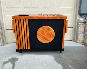 Servierwagen Barwagen aus Holz mit Rollen auf Rollen