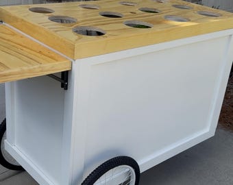 Carrinho dobrável para buffet de flores: Carrinho de servir de madeira branca de 1,20 m com rodas.