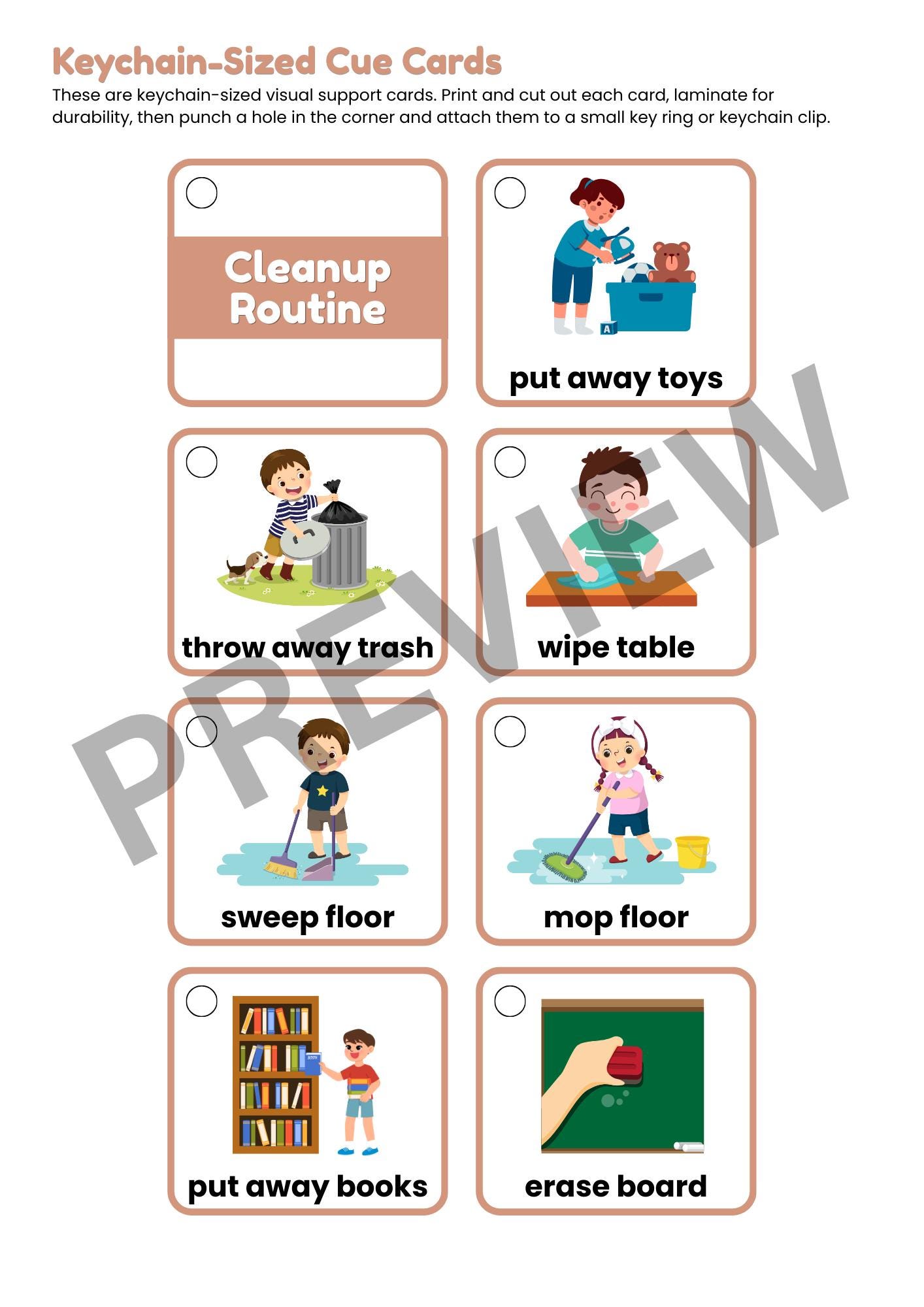 Printable Lanyard and Keychain Sise Visual Cue Cards Bundle | 15 ...