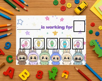 Tabla de recompensas y fichas imprimibles inspiradas en Labubu / Horario visual ABA imprimible