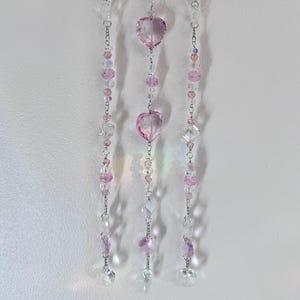 Pink Hearts Beaded Crystal Sun Catcher Rainbow Maker