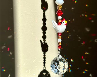 Beaded Chicken Sun Catcher With 2cm Crystal