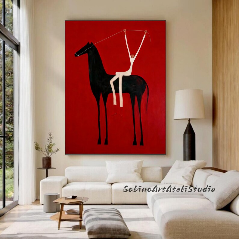 Original Abstract Horse Rider Figure Wall Art Western Cowboy Oil ...