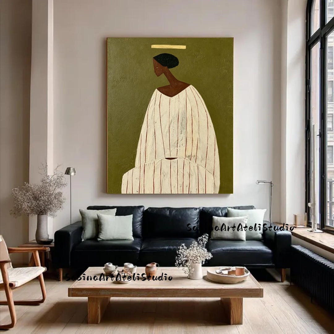 Wabi Sabi Woman Portrait Oil Painting, Minimal Neutral Figure Wall Art ...