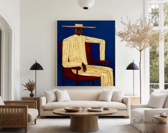 Minimalist Figure Painting Textured Handmade Art Abstract People Art Large Colorful Figure Painting