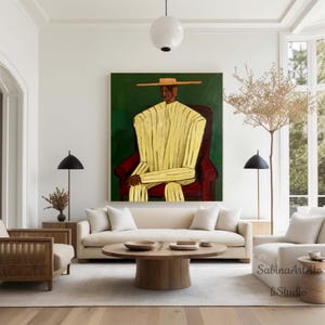Vintage Figurative Abstract Portrait Painting Abstract Green People Art Large Figure Painting