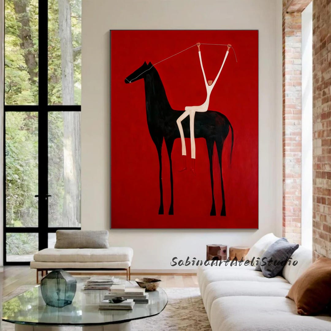 Original Abstract Horse Rider Figure Wall Art Western Cowboy Oil ...
