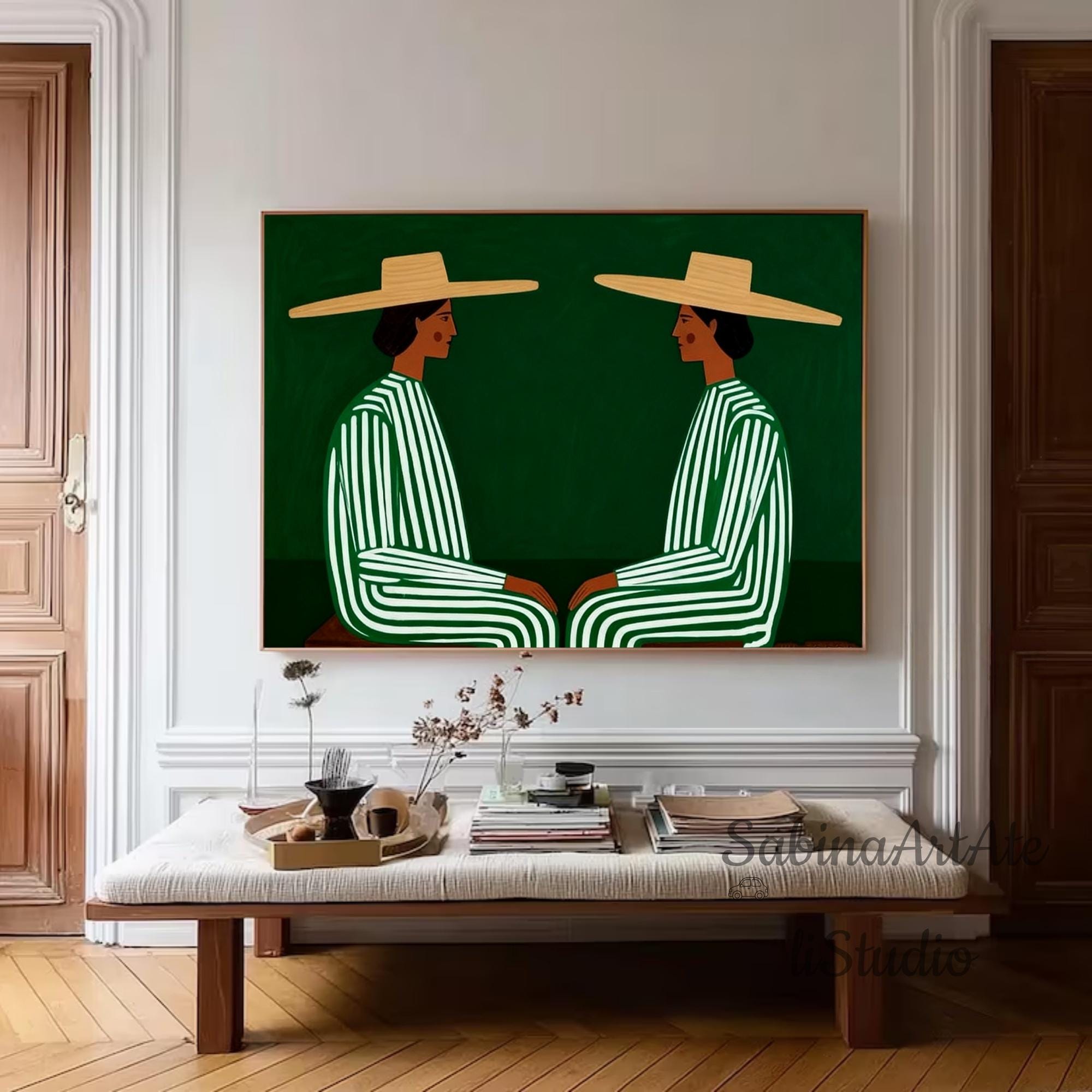 Green Abstract Figure Oil Painting: Modern Textured Canvas Wall Art - Etsy