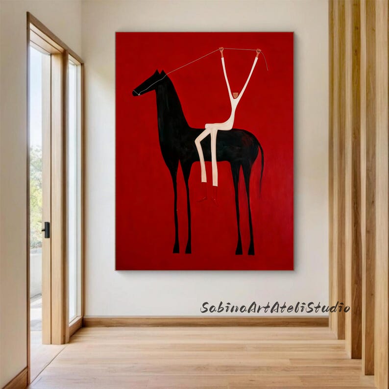 Original Abstract Horse Rider Figure Wall Art Western Cowboy Oil ...