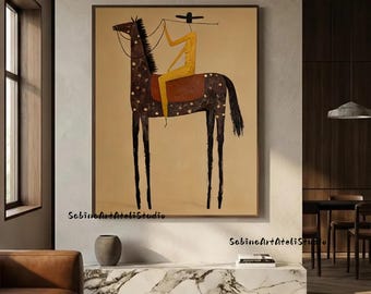 Textured Cowboy Rider Oil Painting: Handmade Equestrian Artwork