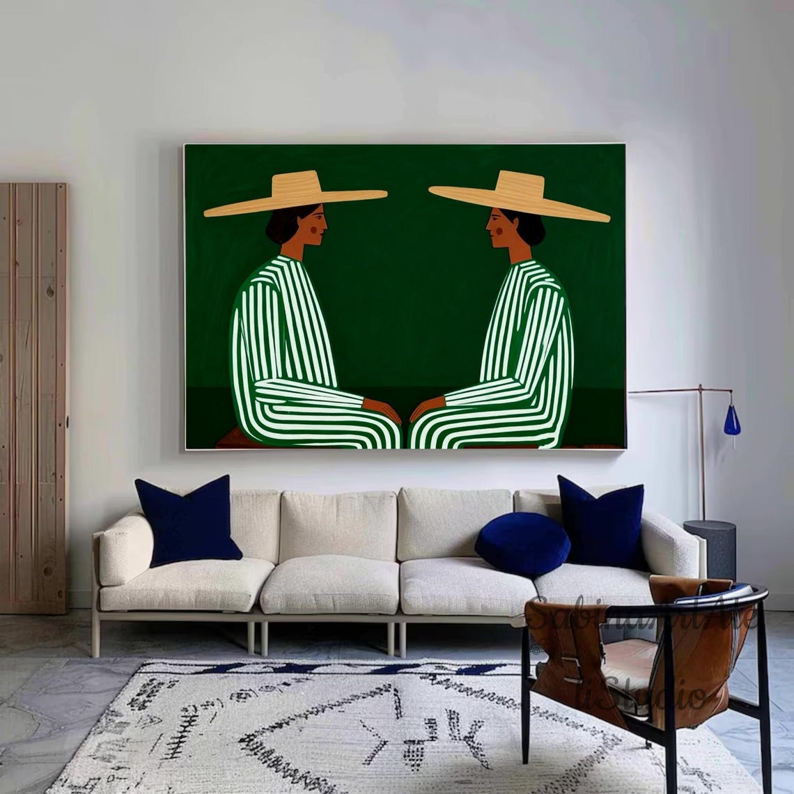 Green Abstract Figure Oil Painting: Modern Textured Canvas Wall Art - Etsy