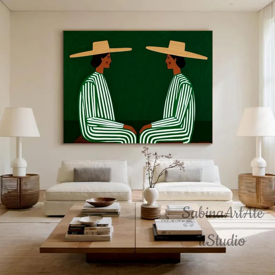 Green Abstract Figure Oil Painting: Modern Textured Canvas Wall Art - Etsy