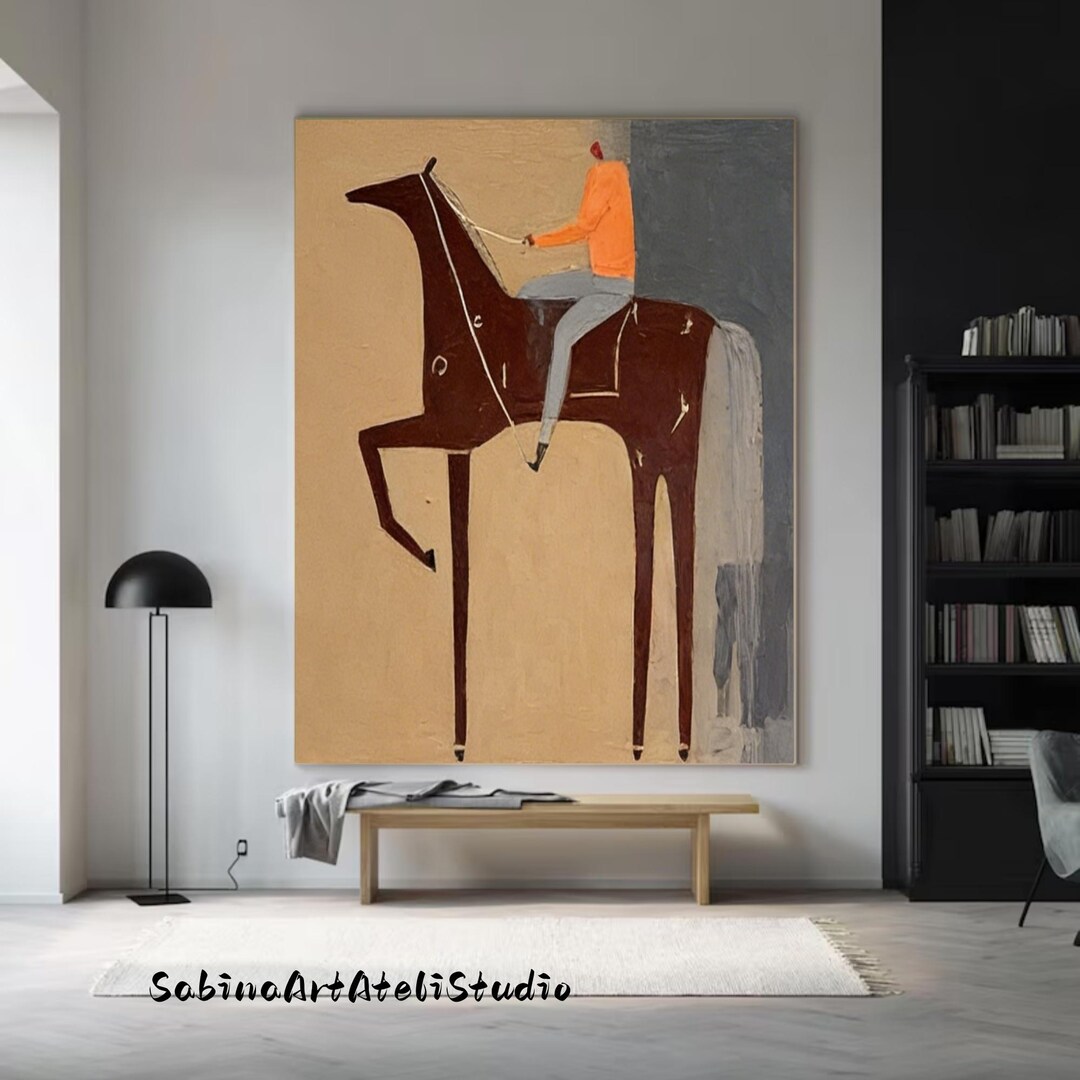 Vintage Abstract Horse Rider Oil Painting Western Cowgirl Wall Art ...