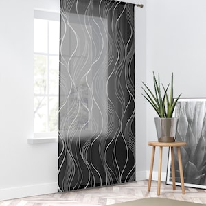 Grå vågigt linjemönster fönstergardin | Modern skir panel