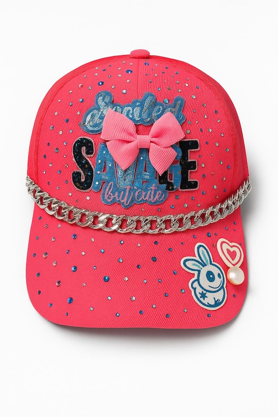 Glamorous Pink Embellished Cap Sequined Glamour Cap NEW adjustable WASHABLE HOT Pink SILVER  main image 2