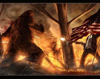 Teddy Roosevelt Vs. Bigfoot PRINT - Multiple Sizes Available
