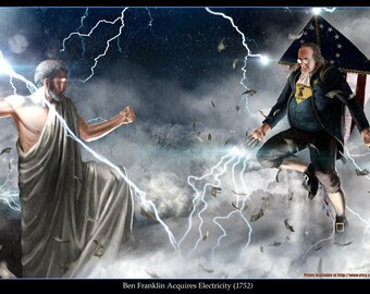Ben Franklin vs. Zeus PRINT - Multiple Sizes Available