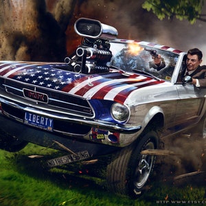 Poster - Ronald Reagan, The Liberator (Reagan in a Mustang) - Epic American President Art by Jason Heuser (Sharpwriter)