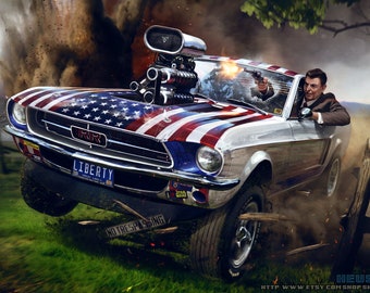 Poster - Ronald Reagan, The Liberator (Reagan in a Mustang) - Epic American President Art by Jason Heuser (Sharpwriter)