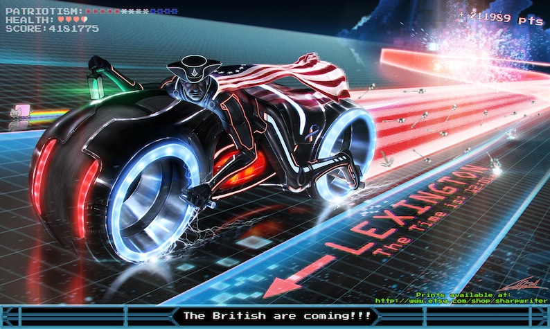 Paul Revere Tron Rider Poster - Cyberpunk Art