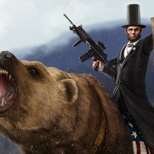 Poster - Abe Lincoln Riding a Grizzly Bear - Epic American Presidential Art by Jason Heuser