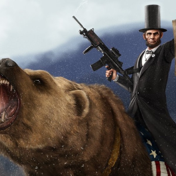 Poster - Abe Lincoln Riding a Grizzly Bear - Epic American Presidential Art by Jason Heuser