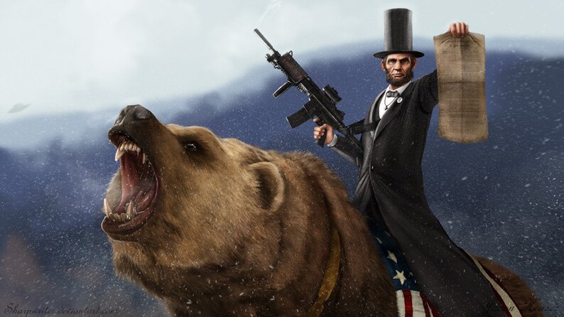 Historical Artwork - Abe Lincoln with Gun and Emancipation Proclamation