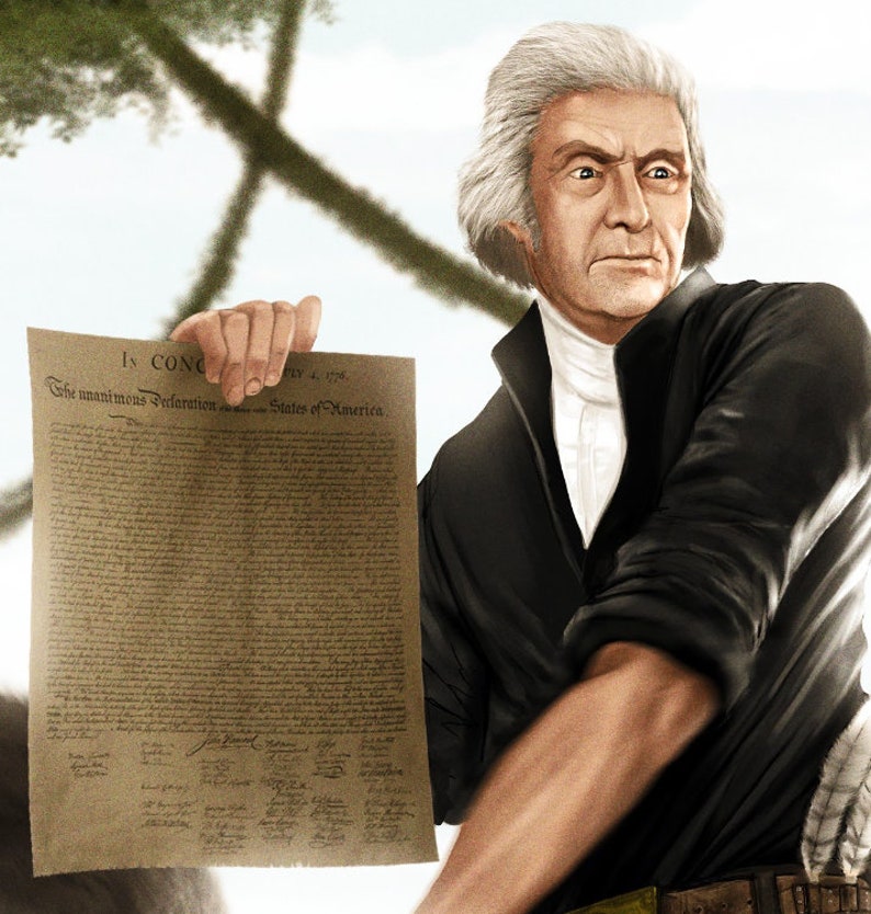 Funny Thomas Jefferson vs. gorilla poster with the Constitution in hand