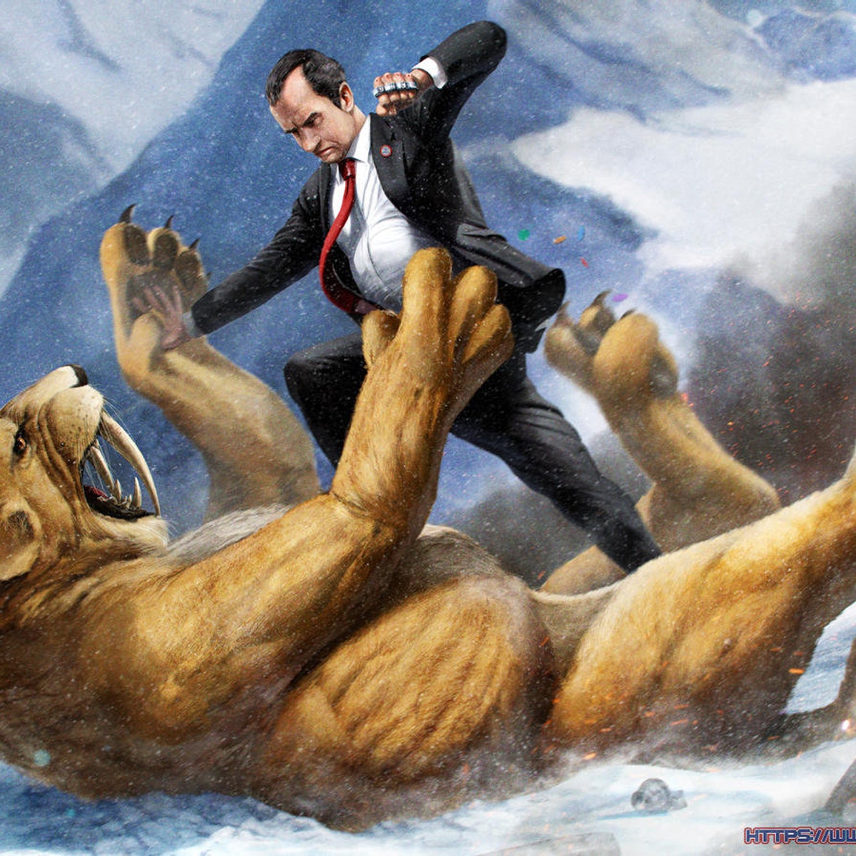 Poster - Richard Nixon Fighting a Sabertooth Tiger