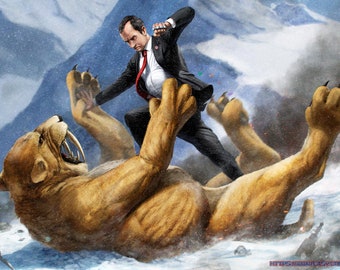 Poster - Richard Nixon Fighting a Sabertooth Tiger - Epic American President Art by Jason Heuser (Sharpwriter)