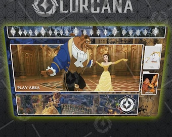Belle en het beest-speelkleed – Lorcana TCG-spelmat, bureaumat anime-stijl, cadeau ruilkaartspeelkleed