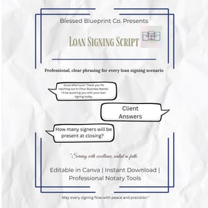 Loan Signing Agent Script Packet + Intake Form | Notary Public Loan Signing Practice Sheets | Blessed Blueprint Co.