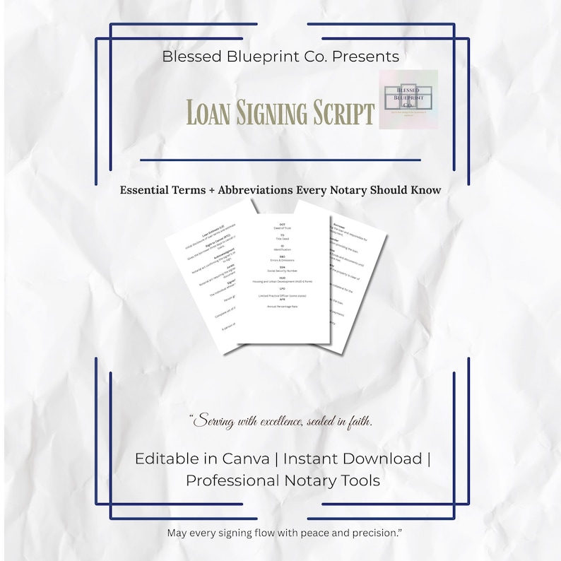 Loan Signing Agent Vocabulary Sheet | Notary Abbreviations | Printable ...