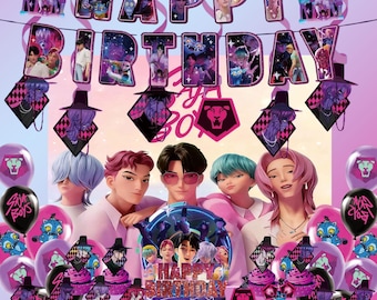 Decorazioni per compleanno Kpop D*mon H8nters - Festa a tema compleanno per bambini S*Ja Boy, striscione D*mon H*nters, palloncini, decorazioni per cupcake, articoli per il compleanno