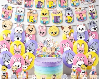 S*Z*O Stray Kids Birthday Party Decor Kit,Kpop S*r*y Kids Themed Birthday Supplies For ST*Y Fans Kids Birthday Party Decor,Banner,Balloons