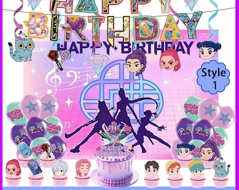 Set de decoración para fiesta de cumpleaños de H*nt*rs, fiesta temática de cumpleaños infantil S*Ja Boy, pancarta de D*mon H*nters, globos, adornos para cupcakes, suministros de cumpleaños