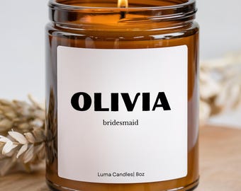 Personalized Bridesmaid Soy Candle: Custom Name Wedding Gift