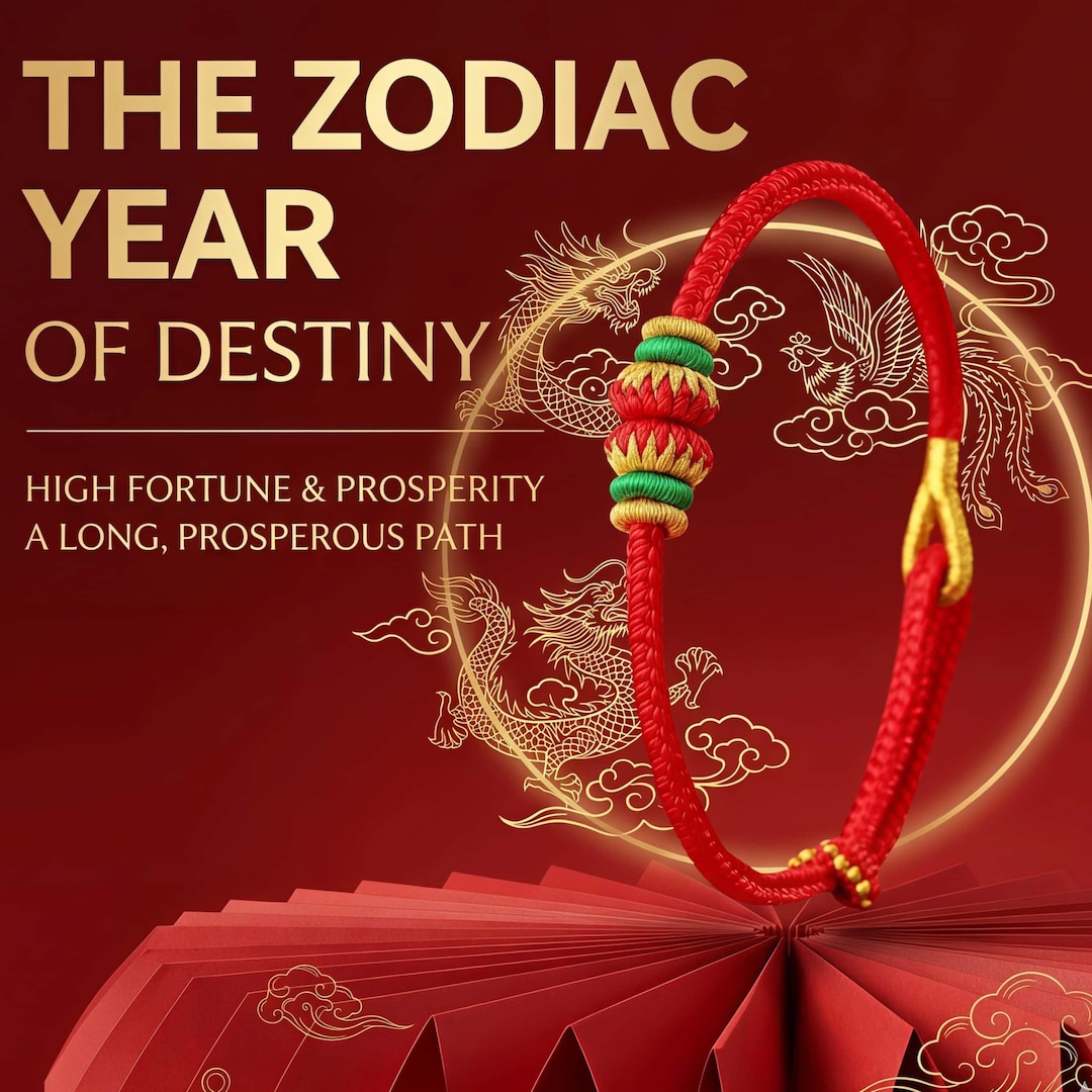 Red Satin Rope Gold Year of the Horse Zodiac Bracelet: Red Satin Cord, Gold Green Accents ...