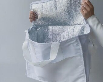 White Insulated Lunch Bag with Handles – Large Thermal Cooler Tote for Food and Drinks