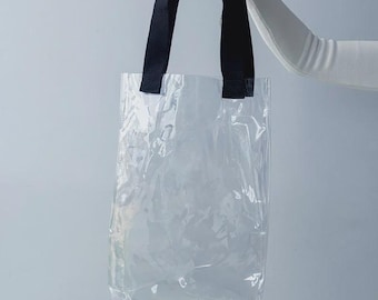 Transparent PVC Tote Bag – Waterproof Clear Shopper with Black Handles