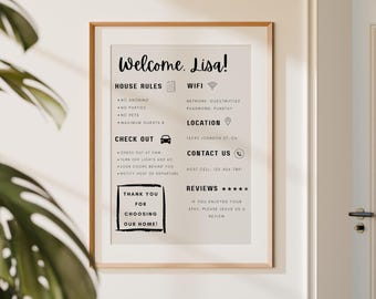Druckbares Airbnb-Willkommensschild | Sofortdownload | Urlaub Dekor | Bearbeitbare Willkommensschild-Vorlage