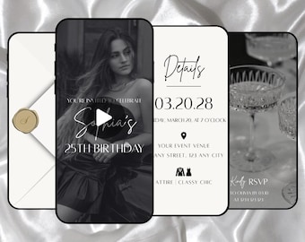 Animated Birthday Invitation Video Template Canva Customizable Digital Party Invite 18th 21st 30th 40th 50th