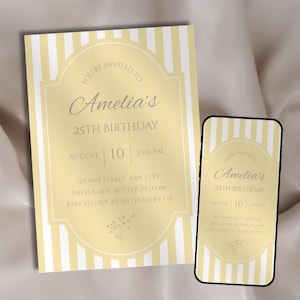 Butter Yellow Birthday Invitation Canva Template Customizable Party Digital Invite