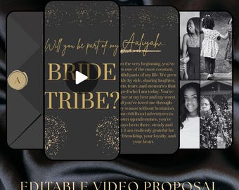 Luxury Bride Tribe Bridesmaid Proposal Bridal Party Animated Video Invitation Maid of Honor Editable Template