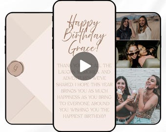Geanimeerde verjaardagskaartvideo-sjabloon, aanpasbaar digitaal cadeau voor vriendin, moeder, dochter, meisje, vriendinnetje, vrouw