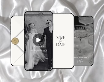 Wedding Save the Date Animated Video Invitation Modern Minimalist Luxury Canva Customizable Template Digital Invite