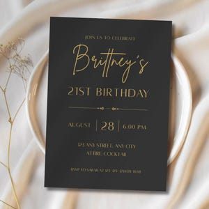 Black and Gold Luxury Birthday Invitation Editable Template 18th 21st 30th 40th 50th (Instant Download)